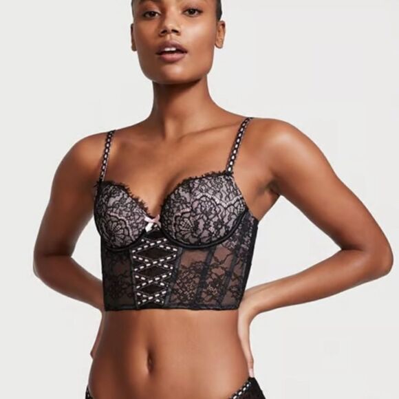 NWT Victoria’s Secret Black Lace Longline Bustier Bra - Size S-DD - Picture 2 of 5